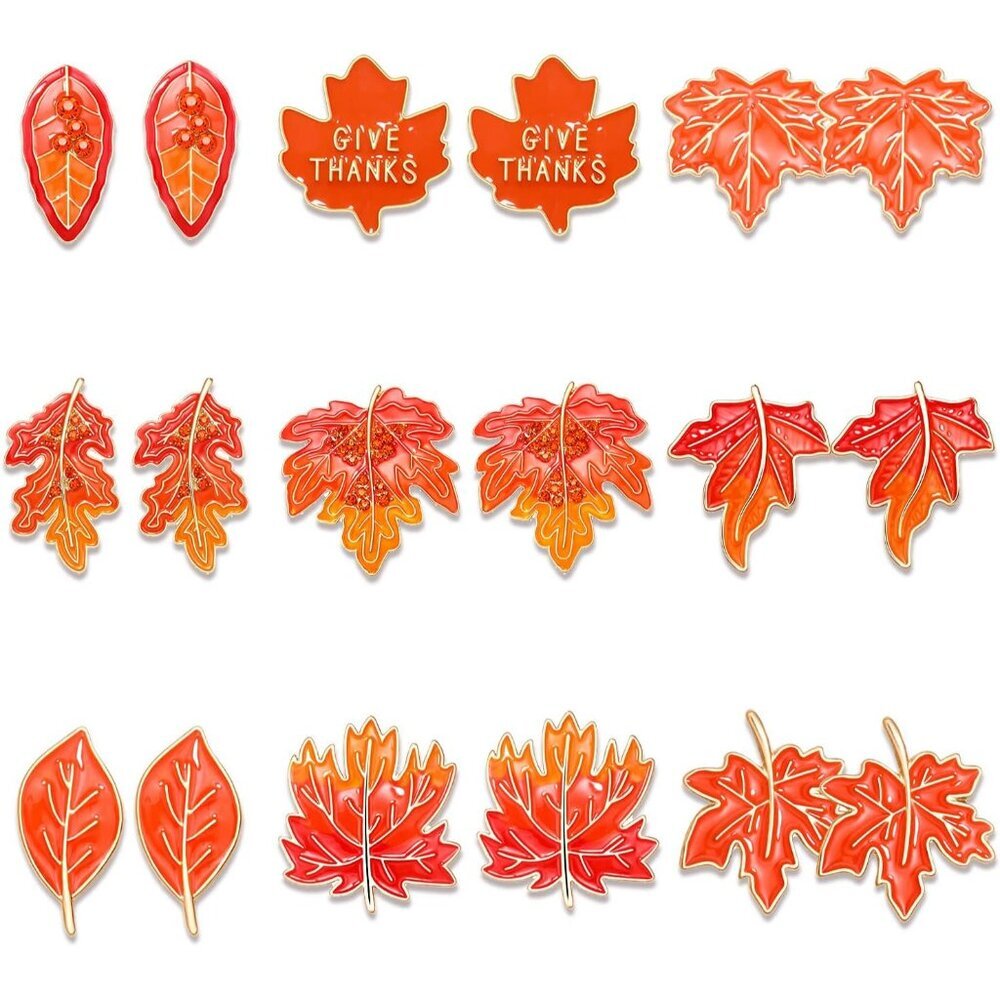 9 Pairs Thanksgiving Fall Earrings Harvest Pumpkin Maple Leaf Stud Earrings for